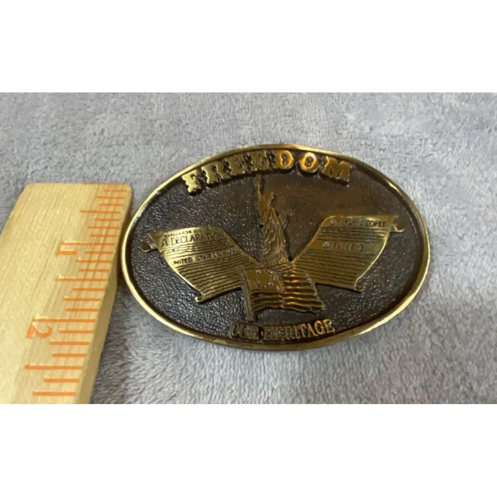 Patriotic USA Belt‎  Buckle Statue Liberty  Heritage Independence 4th July Brass